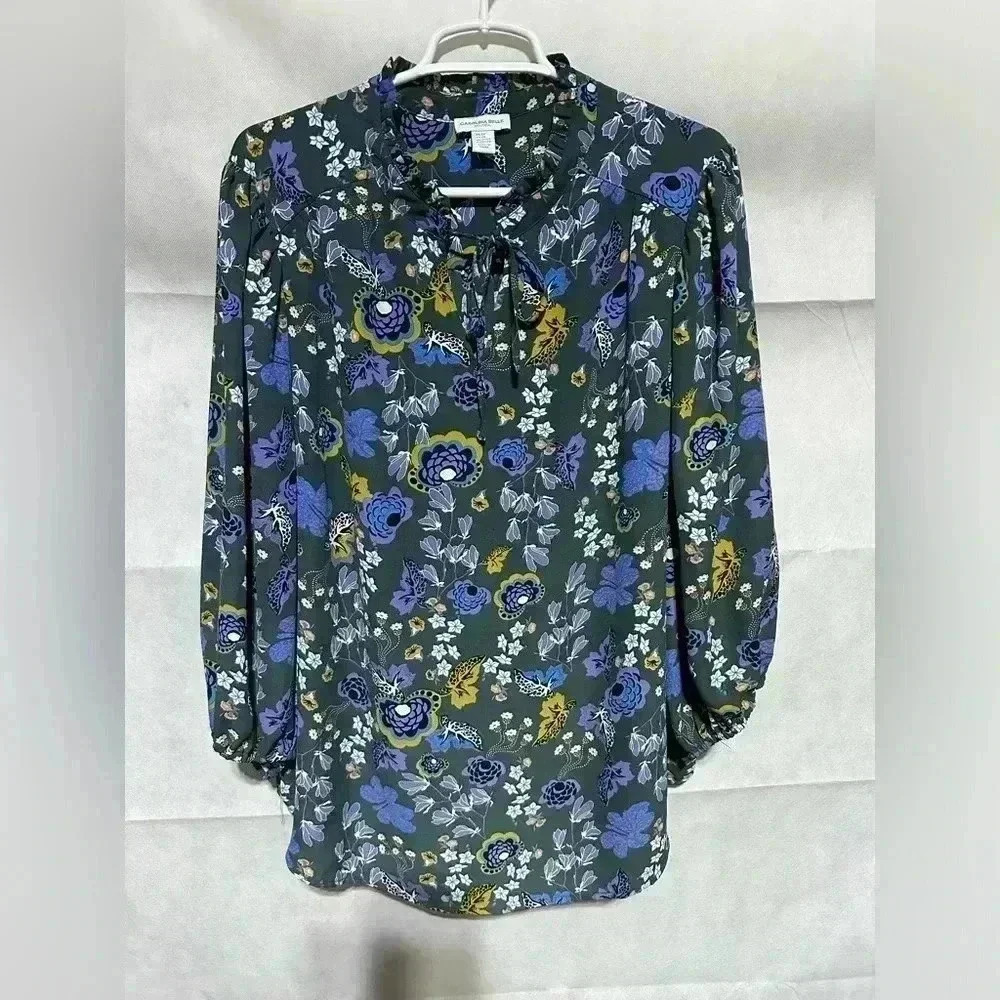 CAROLINA BELLE Montreal Blouse Top Women’s 2X Floral Long Sleeve Peasant Boho